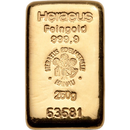 goldbarren heraeus castbar 250g vs 1